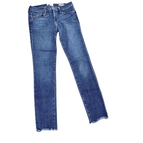 Frame Denim Le Skinny de Jeanne whiskered frayed hem mid tone jeans USA made 26 - Picture 1 of 8